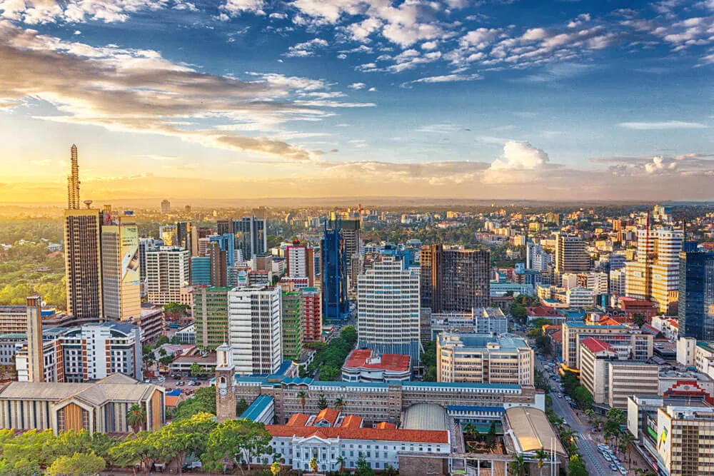 City skyline in Kenya at sunset