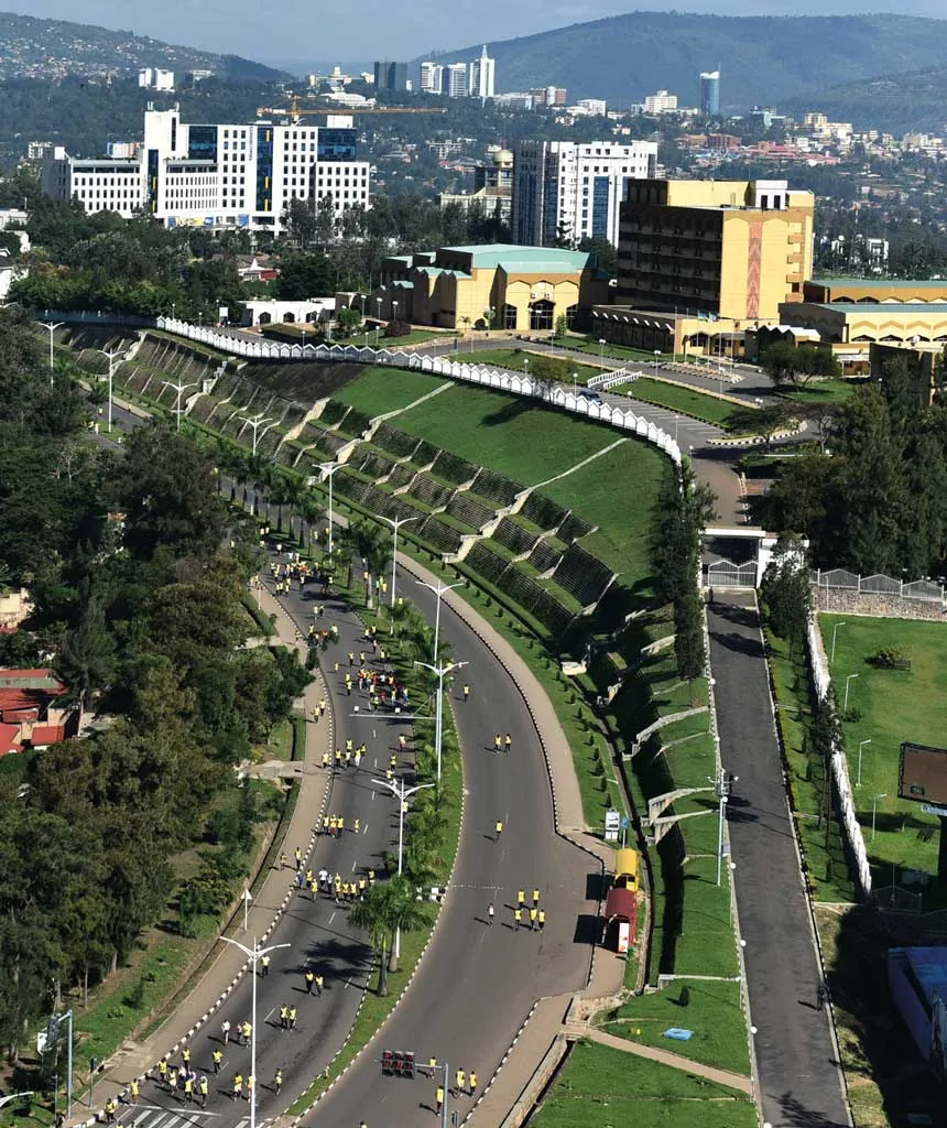 Aerial view of a main road leading into Kigali, Rwanda